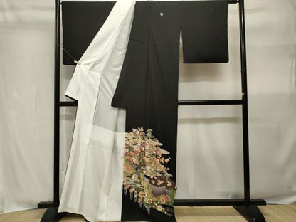 平和屋着物■豪華黒留袖　駒刺繍　御所車鳳凰吉祥文　暈し染め　金銀彩　正絹　逸品　CABH9046ev