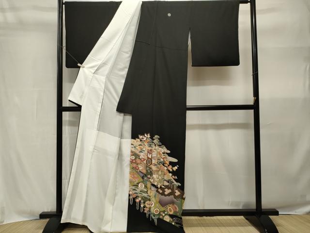 平和屋着物■豪華黒留袖　駒刺繍　御所車鳳凰吉祥文　暈し染め　金銀彩　正絹　逸品　CABH9046ev