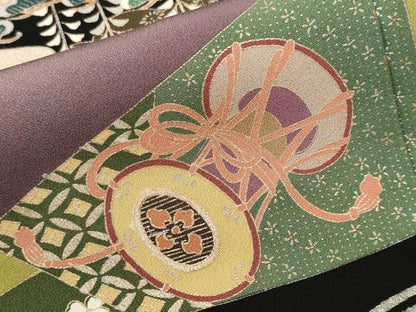 平和屋着物■豪華黒留袖　駒刺繍　御所車鳳凰吉祥文　暈し染め　金銀彩　正絹　逸品　CABH9046ev