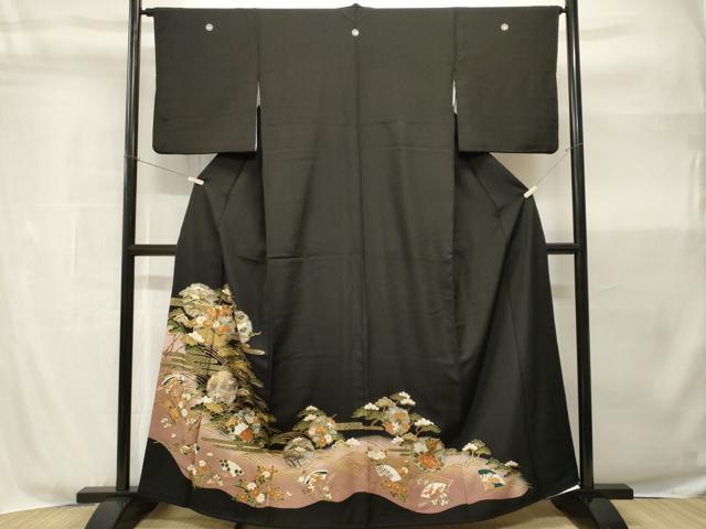 平和屋着物■豪華黒留袖　雪輪重ね扇面花文　暈し染め　金彩　正絹　逸品　CABH9047ev