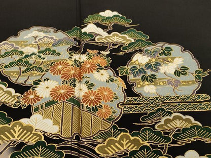 平和屋着物■豪華黒留袖　雪輪重ね扇面花文　暈し染め　金彩　正絹　逸品　CABH9047ev