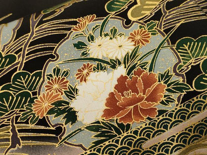 平和屋着物■豪華黒留袖　雪輪重ね扇面花文　暈し染め　金彩　正絹　逸品　CABH9047ev