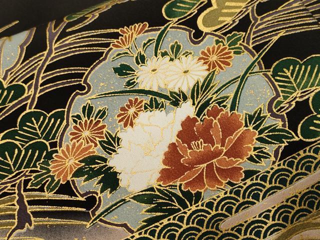 平和屋着物■豪華黒留袖　雪輪重ね扇面花文　暈し染め　金彩　正絹　逸品　CABH9047ev