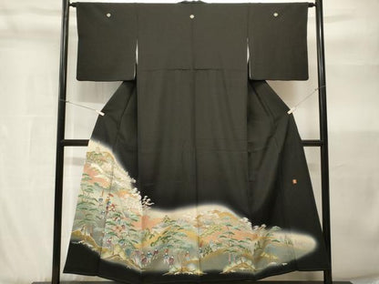 平和屋着物■豪華黒留袖　作家物　人物風景文　暈し染め　金彩　正絹　逸品　CABH9049ev