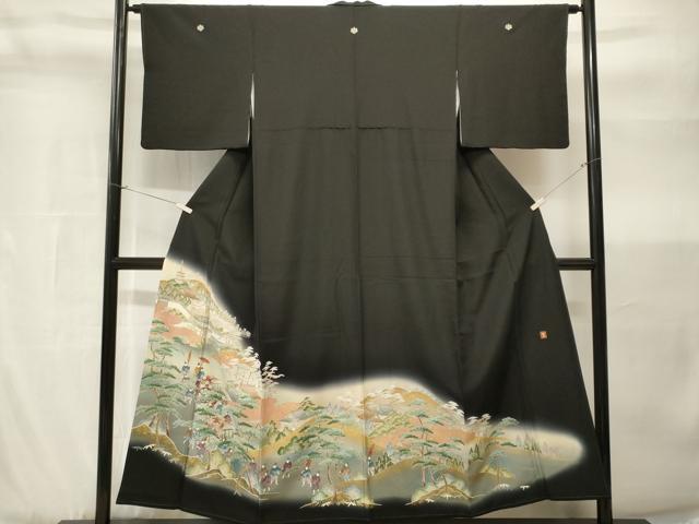平和屋着物■豪華黒留袖　作家物　人物風景文　暈し染め　金彩　正絹　逸品　CABH9049ev
