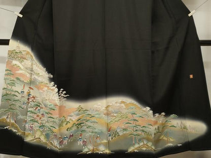 平和屋着物■豪華黒留袖　作家物　人物風景文　暈し染め　金彩　正絹　逸品　CABH9049ev