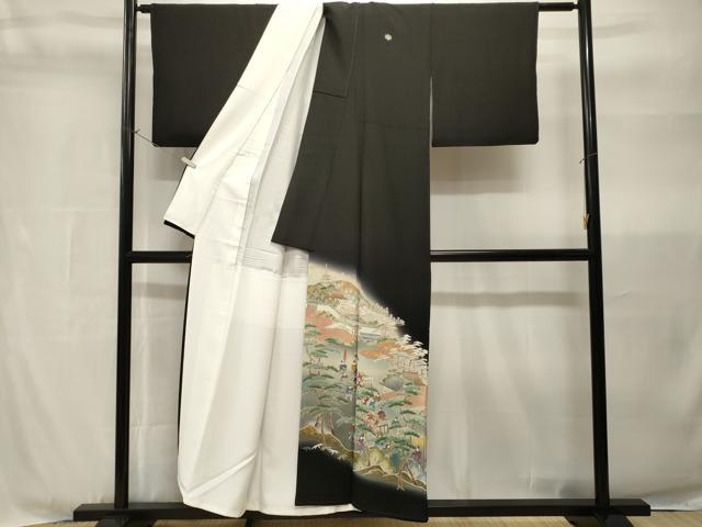 平和屋着物■豪華黒留袖　作家物　人物風景文　暈し染め　金彩　正絹　逸品　CABH9049ev