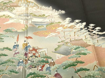 平和屋着物■豪華黒留袖　作家物　人物風景文　暈し染め　金彩　正絹　逸品　CABH9049ev
