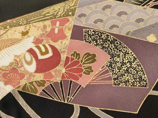 平和屋着物■豪華黒留袖　地紙重ね飛鶴宝尽し花文　金彩　正絹　逸品　CABH9050ev