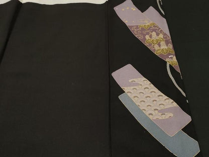 平和屋着物■豪華黒留袖　地紙重ね飛鶴宝尽し花文　金彩　正絹　逸品　CABH9050ev
