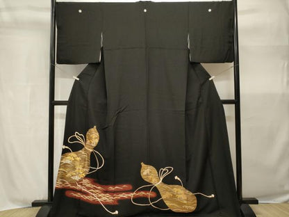 平和屋着物■豪華黒留袖　駒刺繍　瓢箪浜松文　暈し染め　金彩　正絹　逸品　CABH9052ev