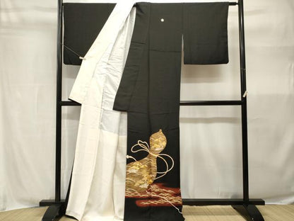 平和屋着物■豪華黒留袖　駒刺繍　瓢箪浜松文　暈し染め　金彩　正絹　逸品　CABH9052ev