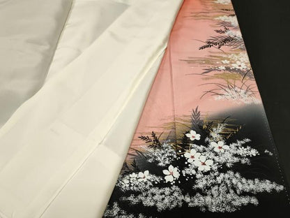 平和屋着物■豪華黒留袖　芒扇面草花文　暈し染め　金銀彩　正絹　逸品　CABH9053ev