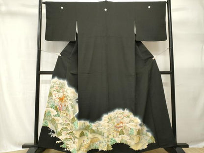 平和屋着物■豪華黒留袖　駒刺繍　鉾人物風景文　暈し染め　金彩　正絹　逸品　CABH9060ev