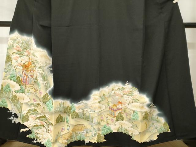 平和屋着物■豪華黒留袖　駒刺繍　鉾人物風景文　暈し染め　金彩　正絹　逸品　CABH9060ev