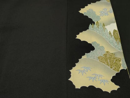 平和屋着物■豪華黒留袖　駒刺繍　鉾人物風景文　暈し染め　金彩　正絹　逸品　CABH9060ev