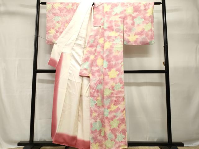 平和屋着物■上質な小紋　楓　花文　暈し染め　正絹　逸品　CABH9062ev