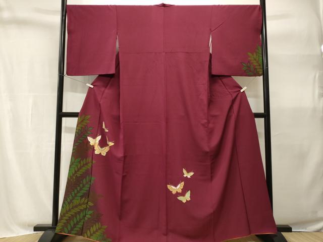平和屋着物■訪問着　枝葉舞蝶文　暈し染め　金銀彩　正絹　逸品　CABH9069ev