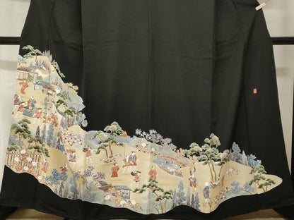 平和屋着物■豪華黒留袖　作家物　人物風景文　金彩　正絹　逸品　CABH9070ev