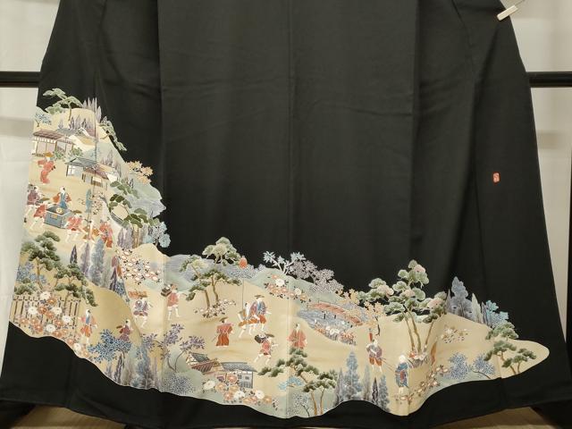 平和屋着物■豪華黒留袖　作家物　人物風景文　金彩　正絹　逸品　CABH9070ev
