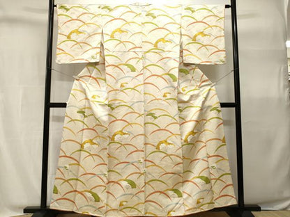 平和屋着物■上質な小紋　芝草扇面文　金彩　金通し地　正絹　逸品　CABH9072ev