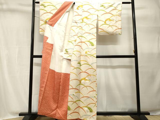 平和屋着物■上質な小紋　芝草扇面文　金彩　金通し地　正絹　逸品　CABH9072ev