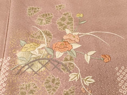 平和屋着物■訪問着　絞り　刺繍　籬草花文　金彩　正絹　逸品　CABH9073ev