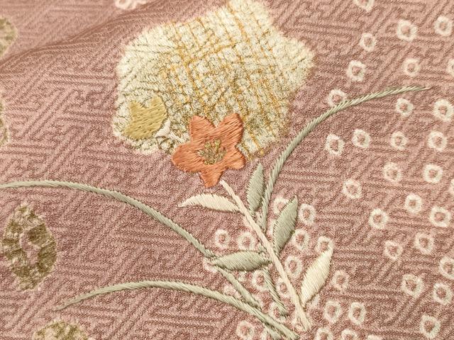 平和屋着物■訪問着　絞り　刺繍　籬草花文　金彩　正絹　逸品　CABH9073ev