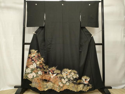 平和屋着物■豪華黒留袖　駒刺繍　飛鶴渡り橋流水花文　金彩　正絹　逸品　CABH9076ev