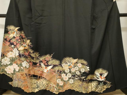 平和屋着物■豪華黒留袖　駒刺繍　飛鶴渡り橋流水花文　金彩　正絹　逸品　CABH9076ev