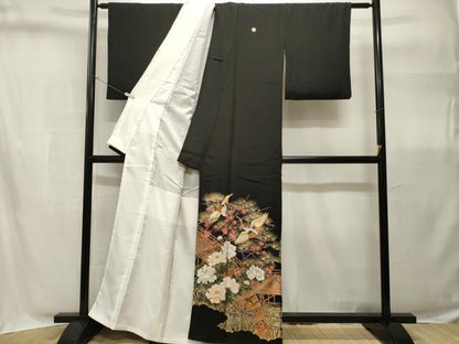 平和屋着物■豪華黒留袖　駒刺繍　飛鶴渡り橋流水花文　金彩　正絹　逸品　CABH9076ev