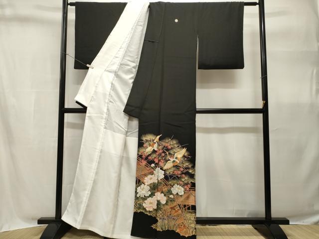 平和屋着物■豪華黒留袖　駒刺繍　飛鶴渡り橋流水花文　金彩　正絹　逸品　CABH9076ev