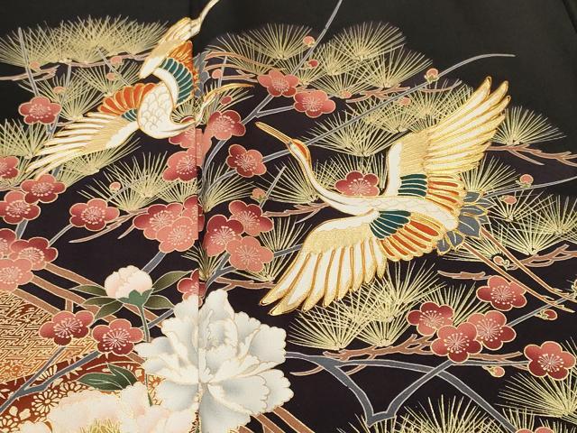 平和屋着物■豪華黒留袖　駒刺繍　飛鶴渡り橋流水花文　金彩　正絹　逸品　CABH9076ev