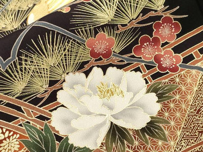 平和屋着物■豪華黒留袖　駒刺繍　飛鶴渡り橋流水花文　金彩　正絹　逸品　CABH9076ev
