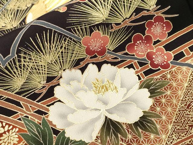 平和屋着物■豪華黒留袖　駒刺繍　飛鶴渡り橋流水花文　金彩　正絹　逸品　CABH9076ev