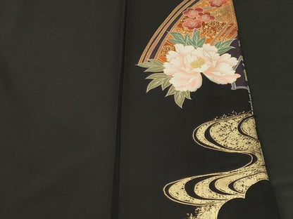 平和屋着物■豪華黒留袖　駒刺繍　飛鶴渡り橋流水花文　金彩　正絹　逸品　CABH9076ev