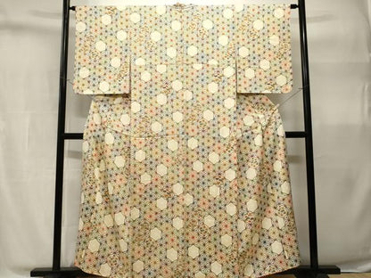 平和屋着物■上質な小紋　亀甲麻の葉文様　正絹　逸品　CABH9078ev