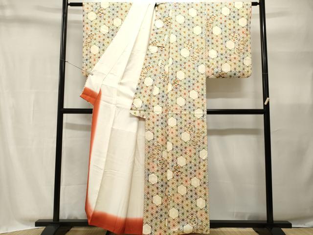平和屋着物■上質な小紋　亀甲麻の葉文様　正絹　逸品　CABH9078ev