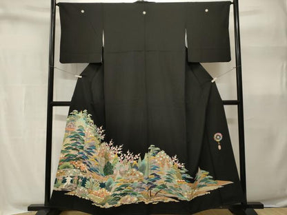 平和屋着物■豪華黒留袖　風景文　松花文　金彩　正絹　逸品　CABH9079ev