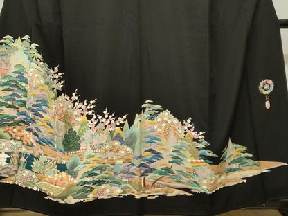 平和屋着物■豪華黒留袖　風景文　松花文　金彩　正絹　逸品　CABH9079ev