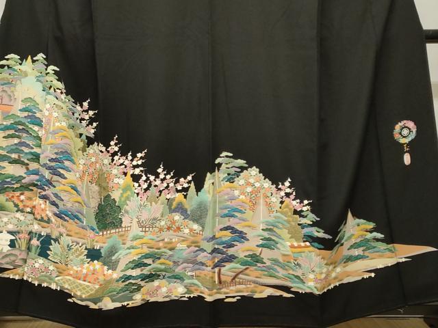 平和屋着物■豪華黒留袖　風景文　松花文　金彩　正絹　逸品　CABH9079ev