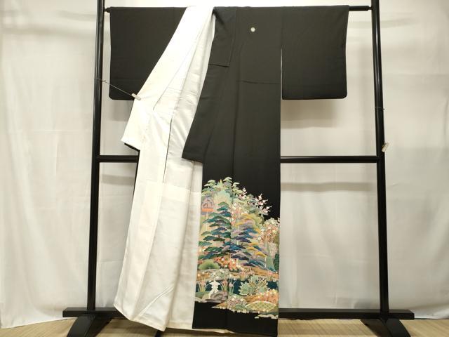 平和屋着物■豪華黒留袖　風景文　松花文　金彩　正絹　逸品　CABH9079ev