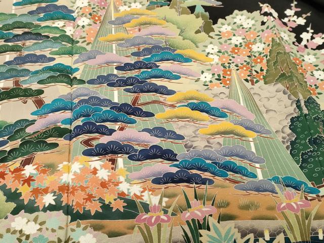 平和屋着物■豪華黒留袖　風景文　松花文　金彩　正絹　逸品　CABH9079ev