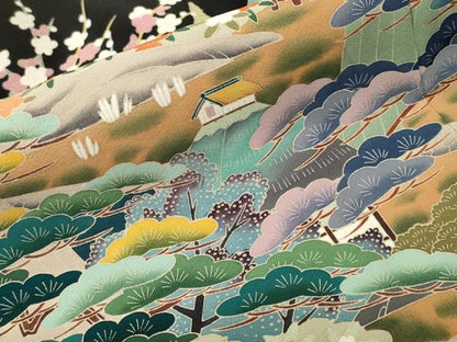 平和屋着物■豪華黒留袖　風景文　松花文　金彩　正絹　逸品　CABH9079ev