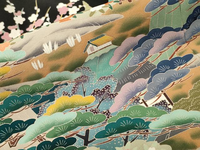 平和屋着物■豪華黒留袖　風景文　松花文　金彩　正絹　逸品　CABH9079ev