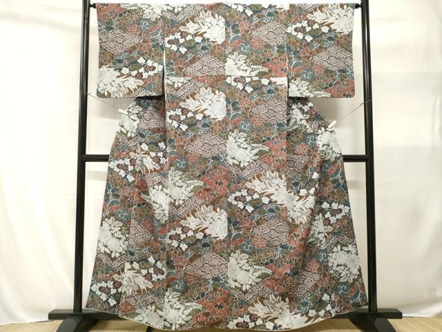 平和屋着物■上質な小紋　辻が花　鬼しぼ縮緬　正絹　逸品　CABH9088ev
