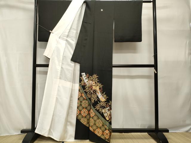 平和屋着物■豪華黒留袖　駒刺繍　短冊木の実枝葉文　金彩　正絹　逸品　CABH9090ev