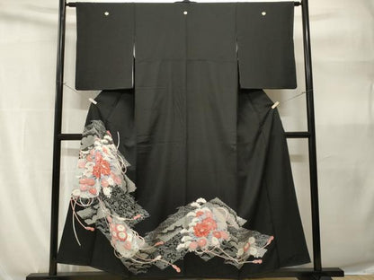 平和屋着物■豪華黒留袖　松竹梅草花文　正絹　逸品　CABH9091ev