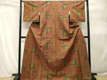 平和屋着物■上質な紬　幾何学文様　正絹　逸品　CABH9092ev
