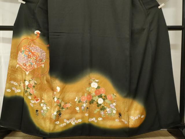 平和屋着物■豪華黒留袖　駒刺繍　文箱草花文　暈し染め　金彩　正絹　逸品　CABH9094ev